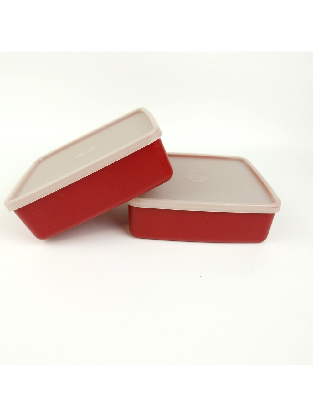 Vintage Tupperware 1458 Square Away Sandwich Keeper Paprika Red Lid Set of 2
